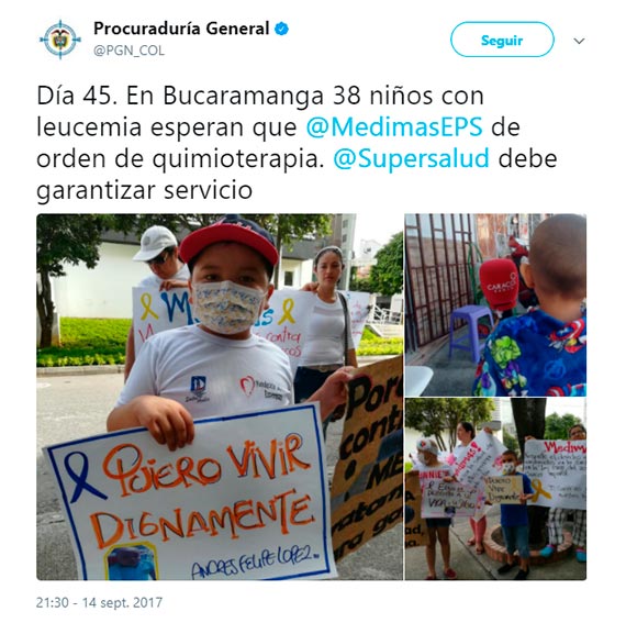 Tweet de la Procuraduría sobre intervención de Medimás