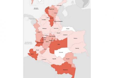 Casos confirmados de Covid-19 en Colombia por cada 100.000 habitantes con corte a 1 junio de 2020.